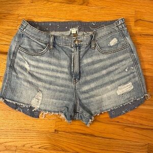 Medium light/medium wash scrunch waistband aerie cut off jean shorts